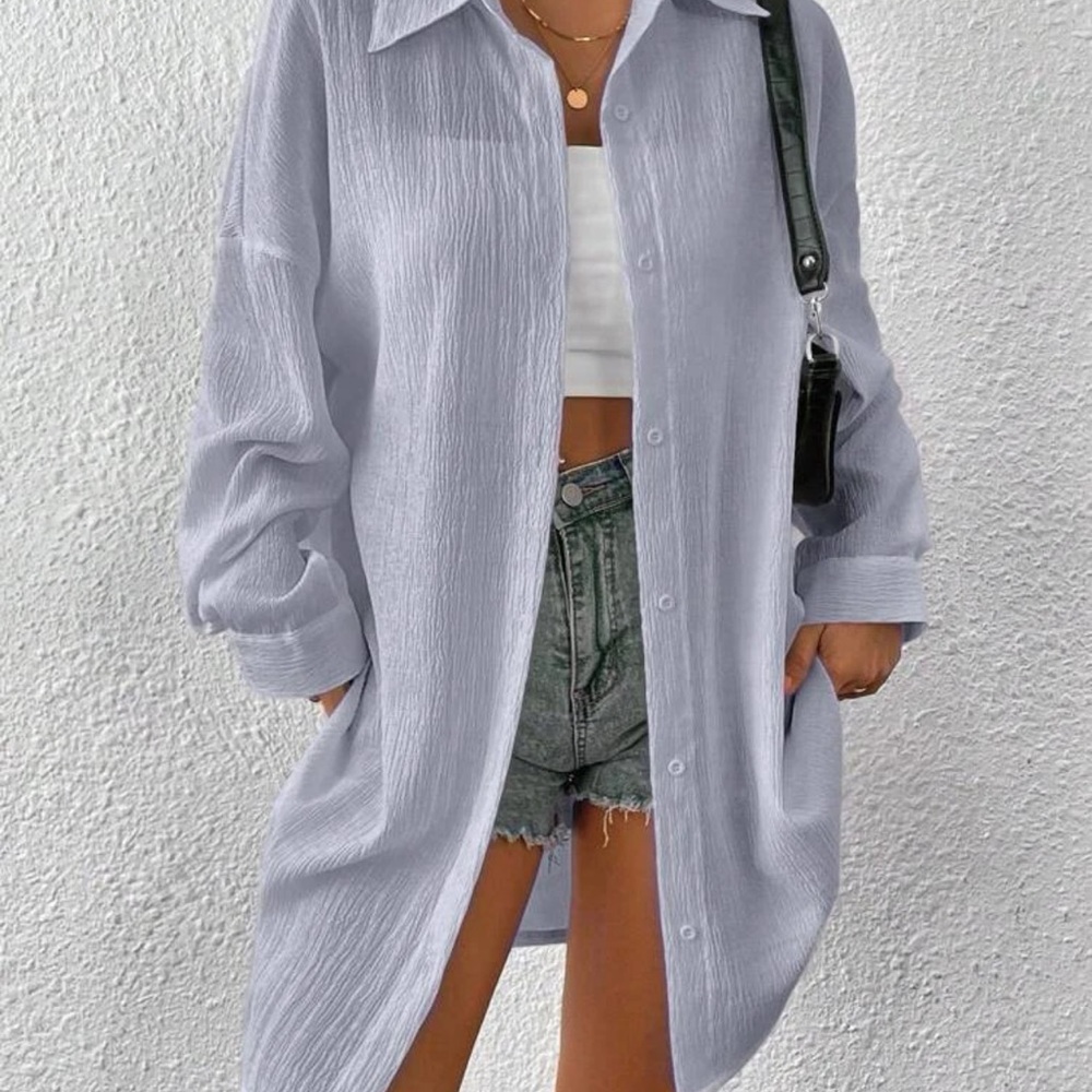 Solid Drop Shoulder Button Shirt.
